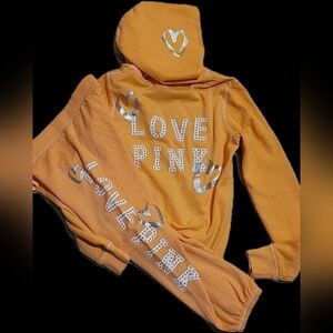 Victoria's Secret PINK Y2K Orange/Creamsicle 2pc Hoodie/Sweatsuit Set XS/S Rare!